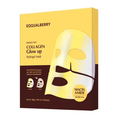 Маска для лица EQQUALBERRY Collagen Glow Up гидрогелевая коллагеновая, сияние и увлажнение, набор 4 шт. х 30 г
