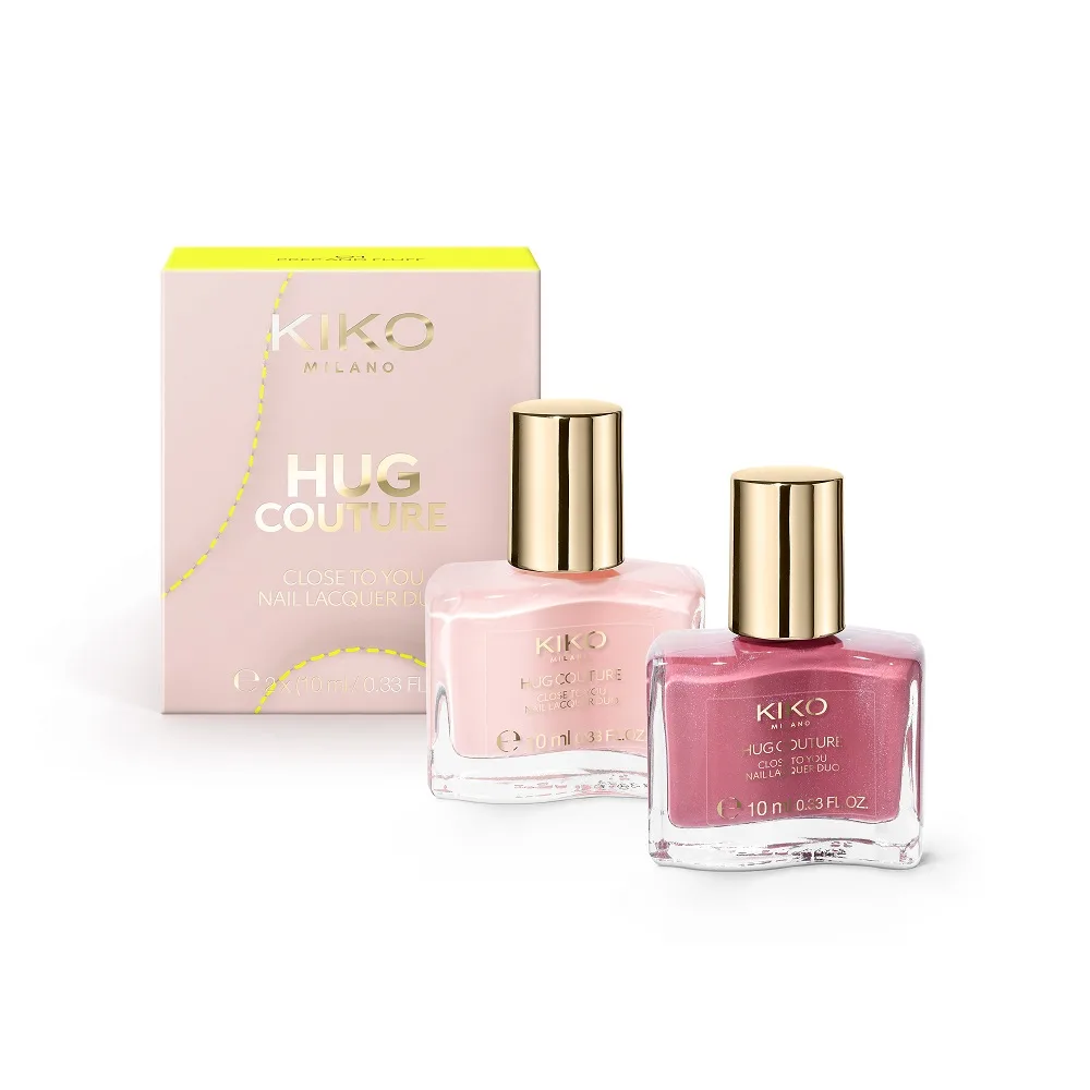Набор лаков для ногтей KIKO Milano Hug Couture Close To You Nail Lacquer Duo нейтральная база 10 мл + блестящий топпер 10 мл, оттенок 01 Prep And Fluff