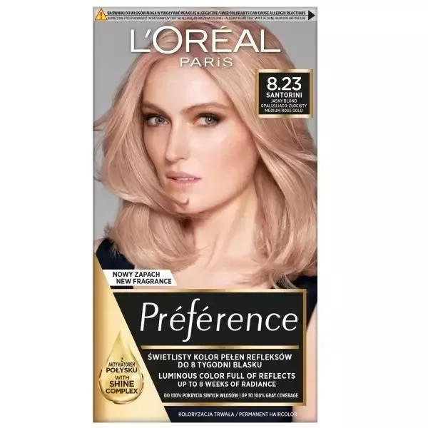 Краска для волос L'Oreal Paris Preference стойкая с активатором блеска, оттенок 8.23 Medium Rose Gold