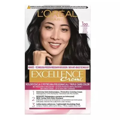Краска для волос L'Oreal Paris Excellence Creme стойкая ухаживающая, закрашивает седину, оттенок 100 Черный