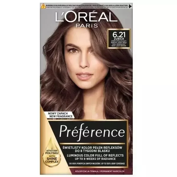 Краска для волос L'Oreal Paris Preference Recital стойкая с активатором блеска, тон 6.21 Zurich