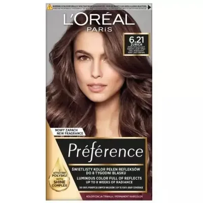 Краска для волос L'Oreal Paris Preference Recital стойкая с активатором блеска, тон 6.21 Zurich