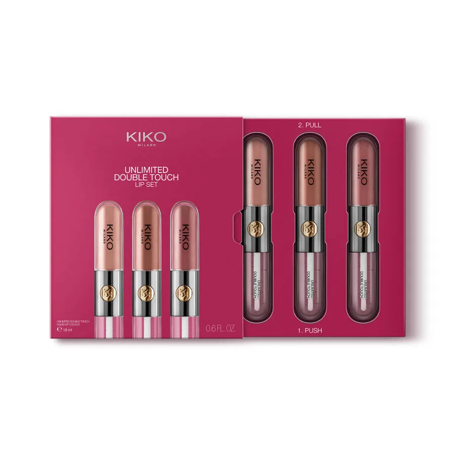 Набор жидких помад KIKO Milano Unlimited Double Touch Lip Set Nude Attitude стойкие с блеском, 3 штуки