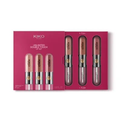 Набор жидких помад KIKO Milano Unlimited Double Touch Lip Set Nude Attitude стойкие с блеском, 3 штуки