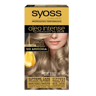 Краска для волос Syoss Oleo Intense стойкая без аммиака, оттенок 8.05 Бежевый блонд