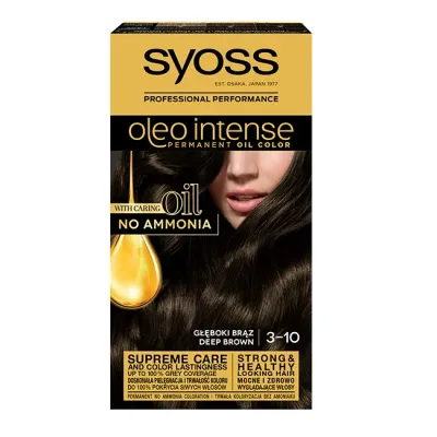 Краска для волос Syoss Oleo Intense стойкая без аммиака, оттенок 3.10 Глубокий каштановый
