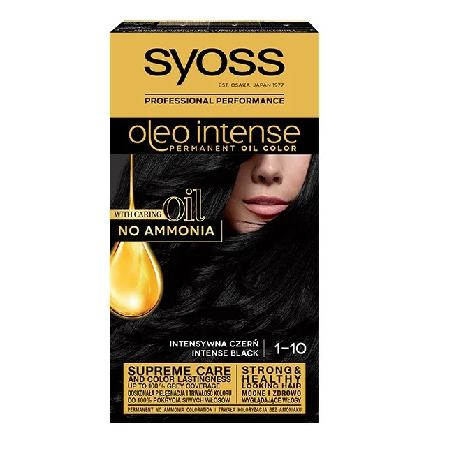 Краска для волос Syoss Oleo Intense стойкая без аммиака, оттенок 1.10 Интенсивный чёрный