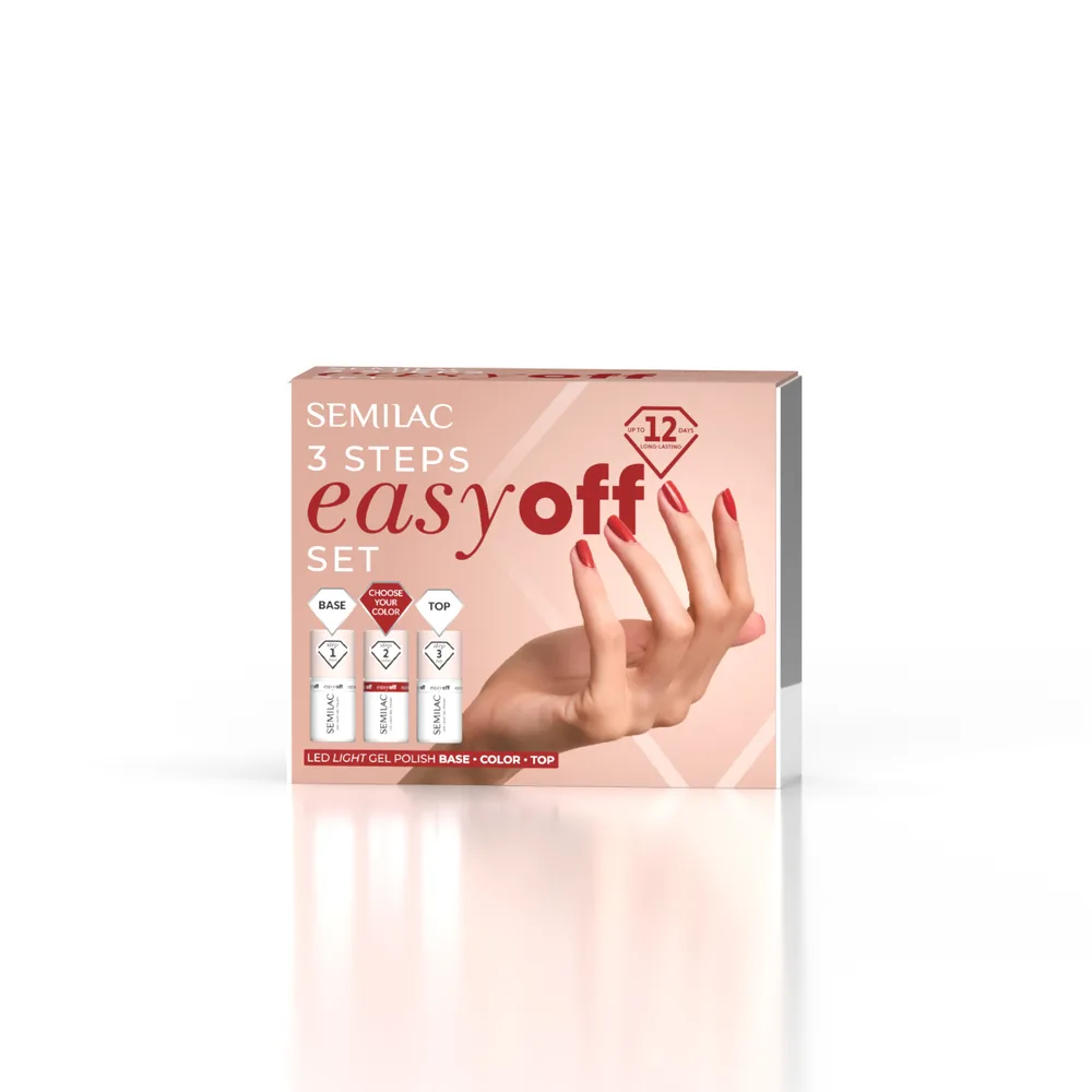Набор лаков для ногтей Semilac 3Step Easy Off Set база, цвет Marrom Choco и топ, стойкость до 12 дней, 7 мл