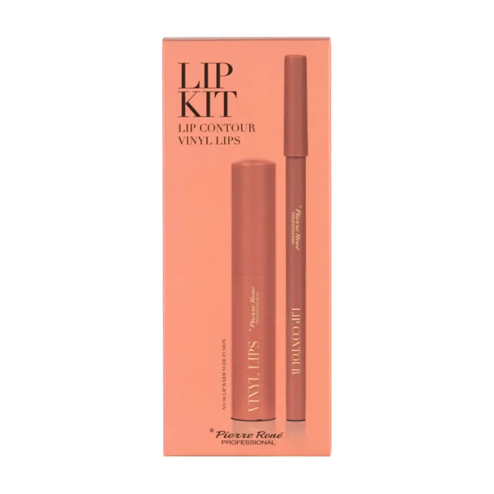 Набор для макияжа губ Pierre Rene Lip Kit 04 Warm Nude Fusion: карандаш 1,4 г + жидкая помада Vinyl Lips 8 мл