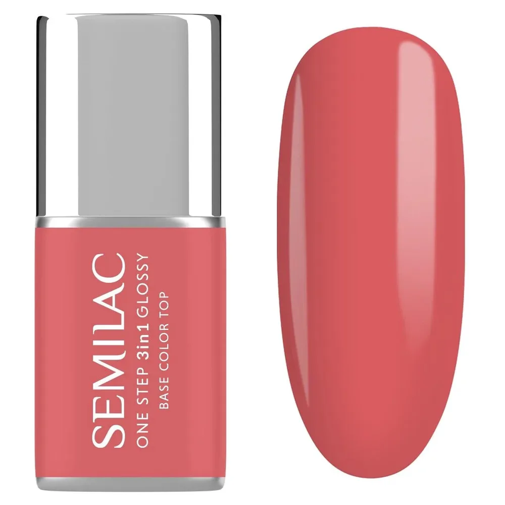 Гель-лак для ногтей Semilac One Step 3 в 1 Glossy база цвет топ, оттенок Coral Pink, 7 мл