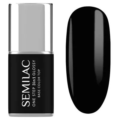 Гель-лак для ногтей Semilac One Step 3 в 1 Glossy плотный чёрный глянцевый, оттенок The Black, 7 мл