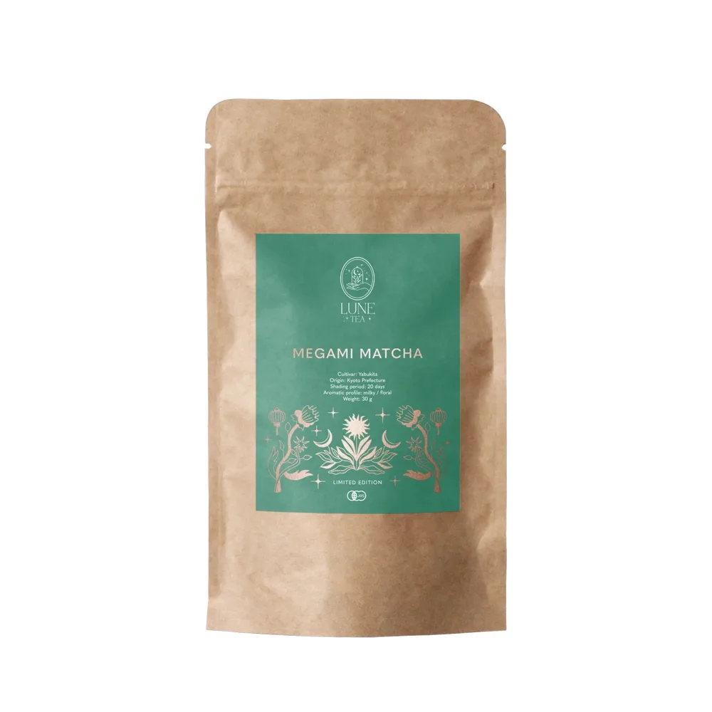 Чай зелёный порошковый Lune Tea Megami Matcha японская матча из Киото, первый сбор ichibancha, 30 г