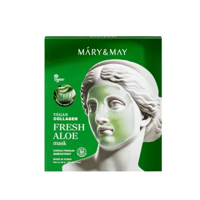 Маска для лица Mary&May Vegan Collagen Fresh Aloe гидрогелевая с алоэ и мадекассосидом, успокаивающая, 4 шт