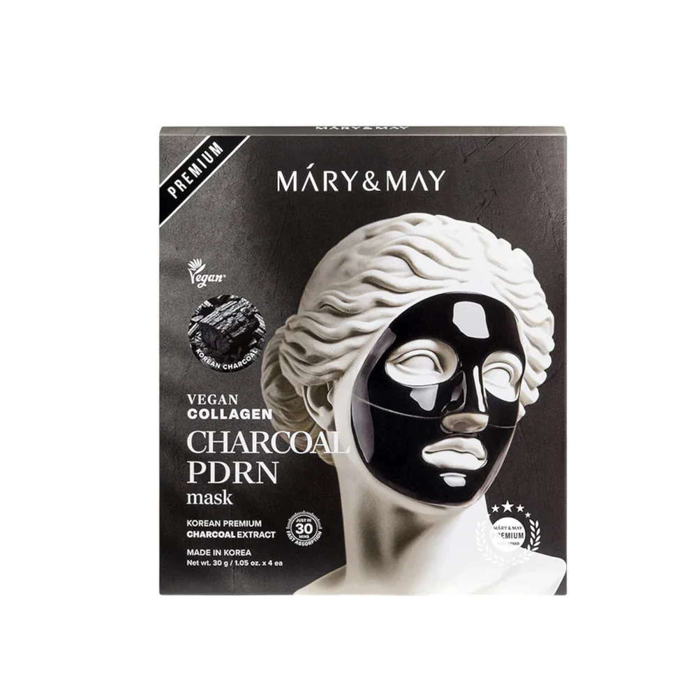 Маска для лица Mary&May Vegan Collagen Charcoal PDRN гидрогелевая с ниацинамидом и экстрактом трюфеля, детокс, 4 шт