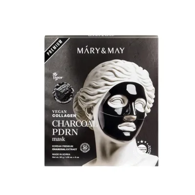 Маска для лица Mary&May Vegan Collagen Charcoal PDRN гидрогелевая с ниацинамидом и экстрактом трюфеля, детокс, 4 шт