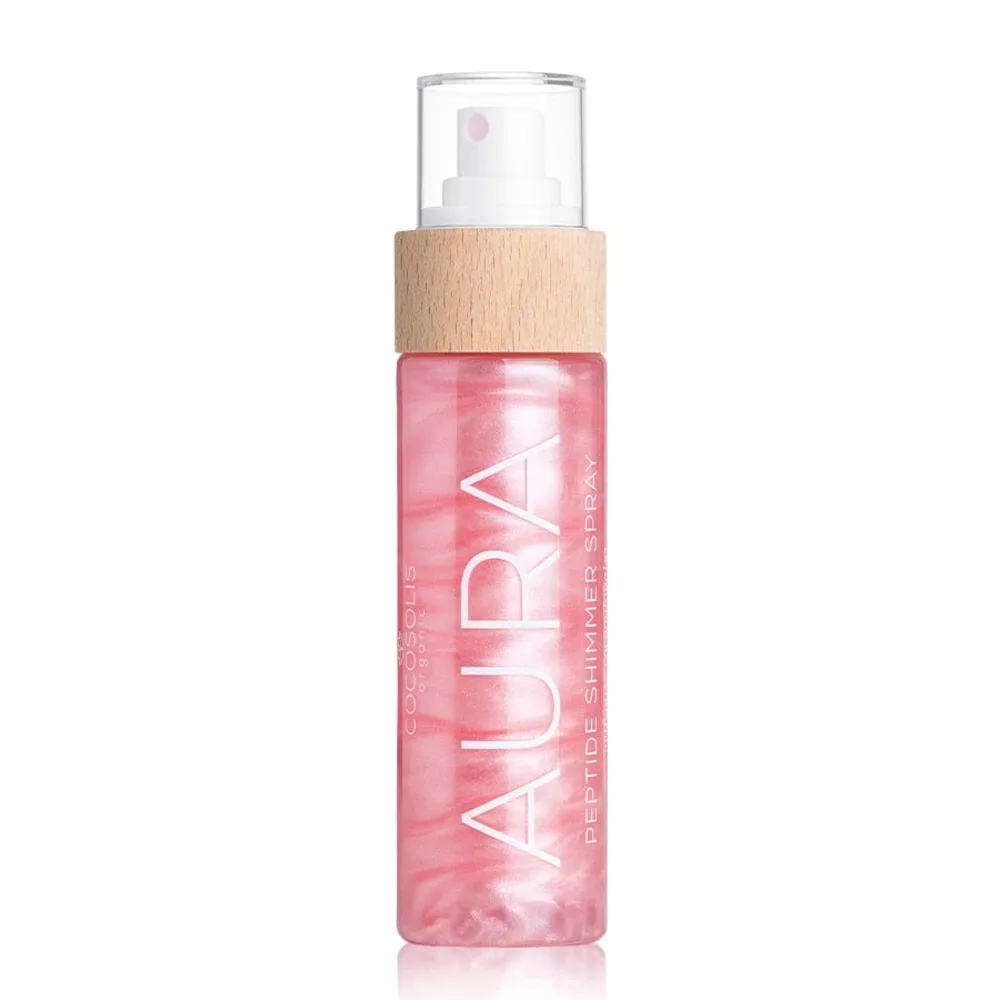 Спрей-хайлайтер COCOSOLIS AURA PINK Peptide Shimmer Spray для тела, лица и волос с пептидами, розово-золотое сияние, 100 мл