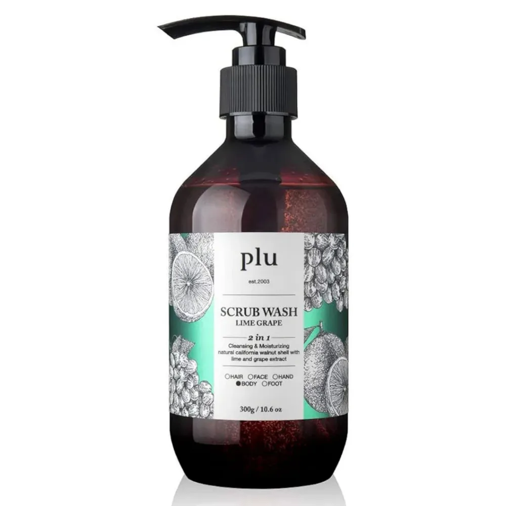 Гель для душа plu Scrub Wash Lime Grape отшелушивающий, с частицами скорлупы ореха, аромат лайма и винограда, 500 мл