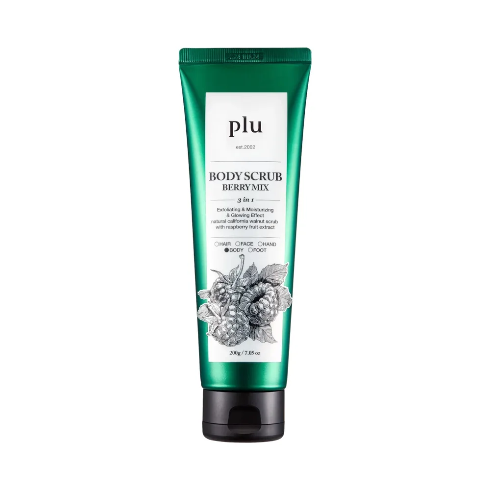Скраб для тела plu Body Scrub Berry Mix отшелушивающий, ягодный аромат, пенящаяся текстура, 200 г