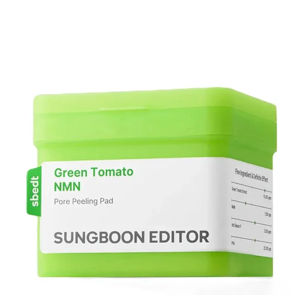 Пилинг-диски для лица Sungboon Editor Green Tomato NMN Pore Peeling Pad очищающие с глюконолактоном, для сужения пор, 60 шт
