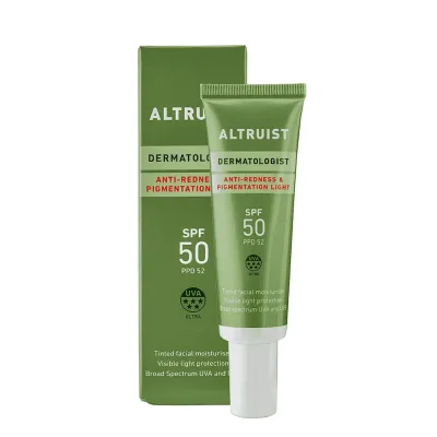Крем солнцезащитный для лица Altruist Anti-Redness And Pigmentation SPF50 тонирующий, оттенок Light, против покраснений и пигментации, 30 мл