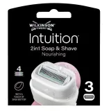 Сменные кассеты для бритвы Wilkinson Intuition Nourishing 4 лезвия, мыльная основа вокруг блока, 3 шт — фото 1
