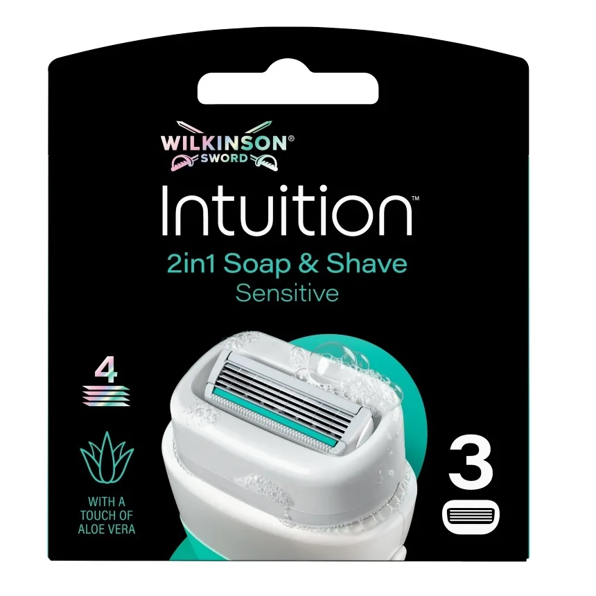 Сменные кассеты для бритвы Wilkinson Intuition Sensitive 4 лезвия, для чувствительной кожи, мыльная основа, 3 шт