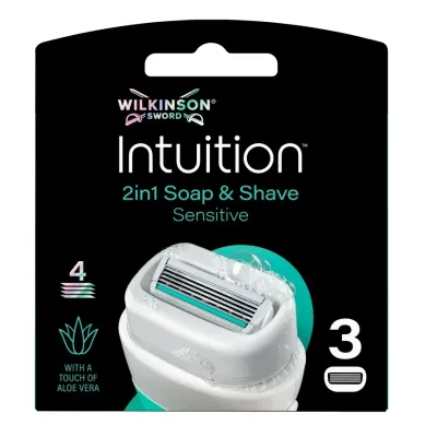 Сменные кассеты для бритвы Wilkinson Intuition Sensitive 4 лезвия, для чувствительной кожи, мыльная основа, 3 шт