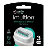 Сменные кассеты для бритвы Wilkinson Intuition Sensitive 4 лезвия, для чувствительной кожи, мыльная основа, 3 шт — фото 1