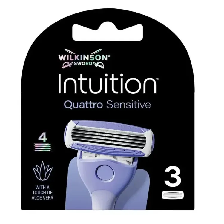 Сменные кассеты для бритвы Wilkinson Intuition Quattro Sensitive 4 лезвия с защитными накладками, 3 шт