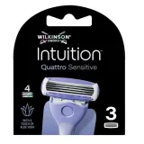Сменные кассеты для бритвы Wilkinson Intuition Quattro Sensitive 4 лезвия с защитными накладками, 3 шт — фото 1