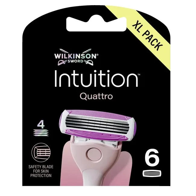 Сменные кассеты для бритвы Wilkinson Intuition Quattro 4 лезвия, набор XL, 6 шт