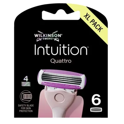Сменные кассеты для бритвы Wilkinson Intuition Quattro 4 лезвия, набор XL, 6 шт