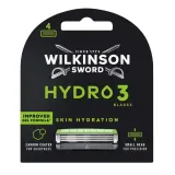 Сменные кассеты для бритвы Wilkinson Sword Hydro 3 Skin Hydration 3 лезвия с угольным покрытием и увлажняющим гелем, 4 шт — фото 1