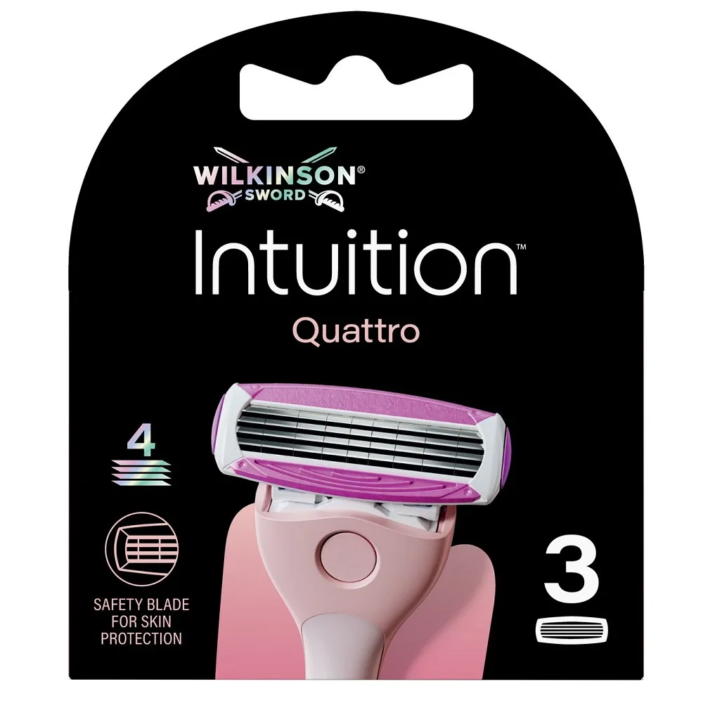 Сменные кассеты для бритвы Wilkinson Intuition Quattro 4 лезвия с защитными накладками, 3 шт