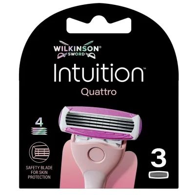 Сменные кассеты для бритвы Wilkinson Intuition Quattro 4 лезвия с защитными накладками, 3 шт