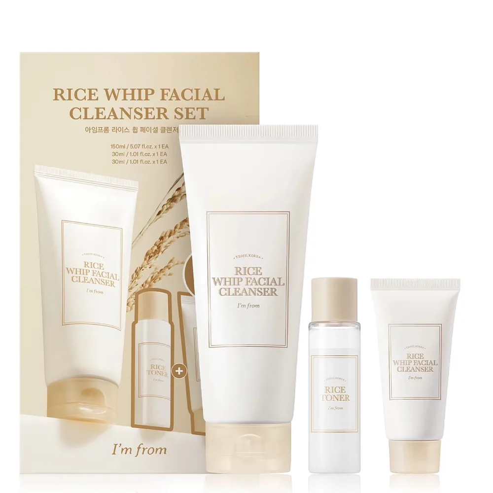 Набор для ухода за лицом I'm from Rice Whip Facial Cleanser Set с экстрактом риса, пенка 150 мл, гель и тоник по 30 мл