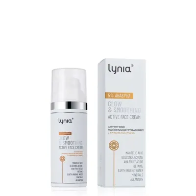 Крем для лица Lynia с кислотами AHA и PHA 5% осветляющий разглаживающий, вечерний уход, 50 мл