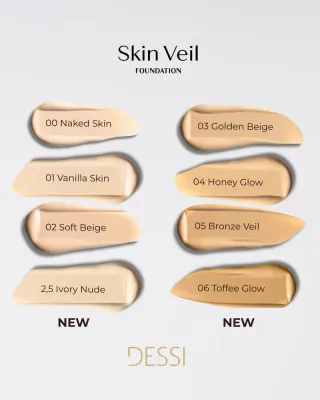 Тональный крем для лица Dessi Cosmetics SKIN VEIL Naked Skin сатиновый, сияющий финиш, оттенок 06 Toffee Glow, 30 мл