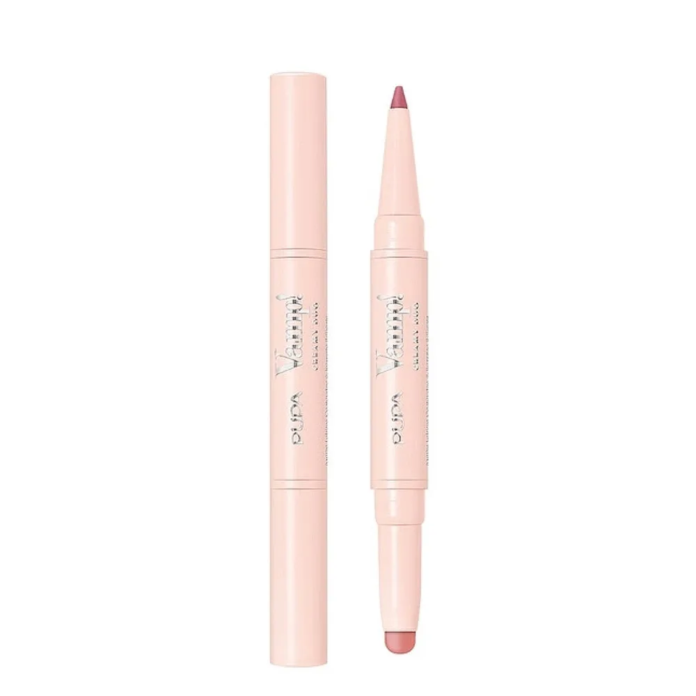 Карандаш-контур для губ и помада 2 в 1 PUPA Milano VAMP! Creamy Duo Light Rose светло-розовый тон, влажный блеск, 0,2 г + 0,8 г