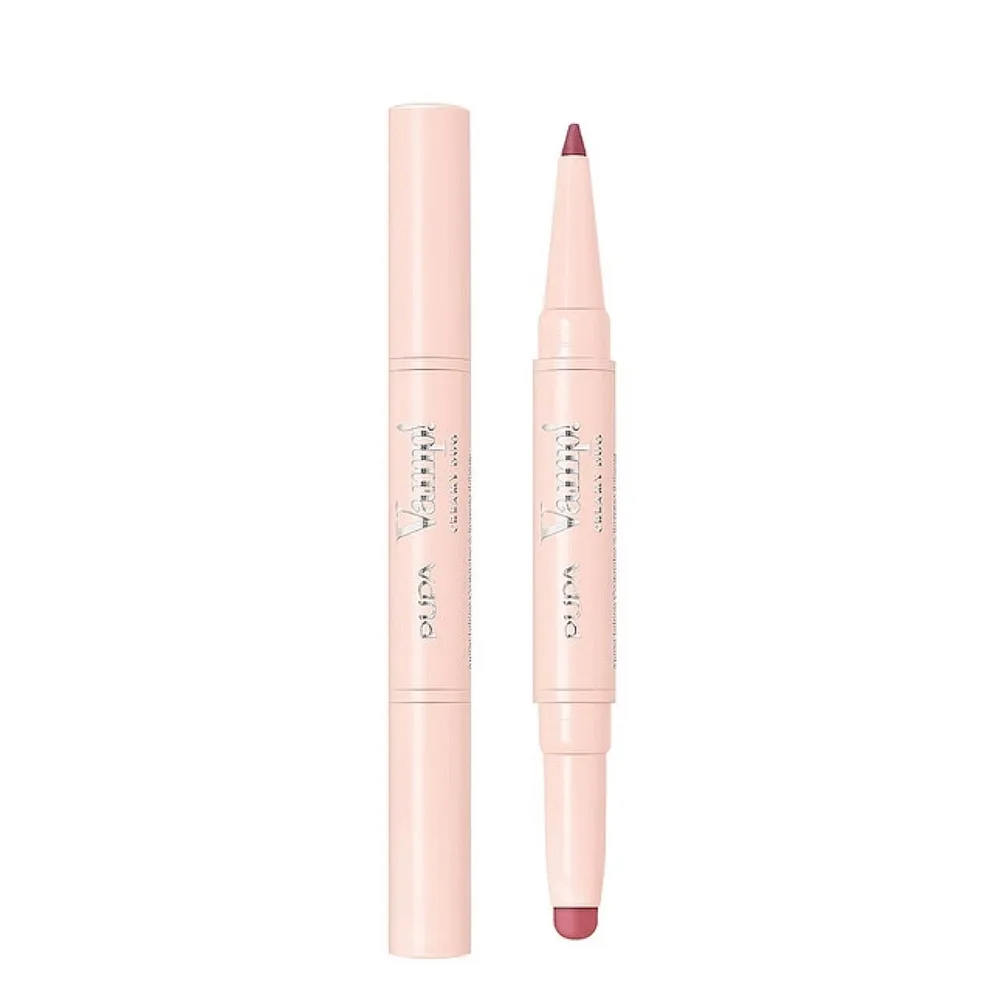 Карандаш-контур для губ и помада 2 в 1 PUPA Milano VAMP! Creamy Duo Vintage Rose приглушённый розовый, кремовый дуэт, 0,2 г + 0,8 г