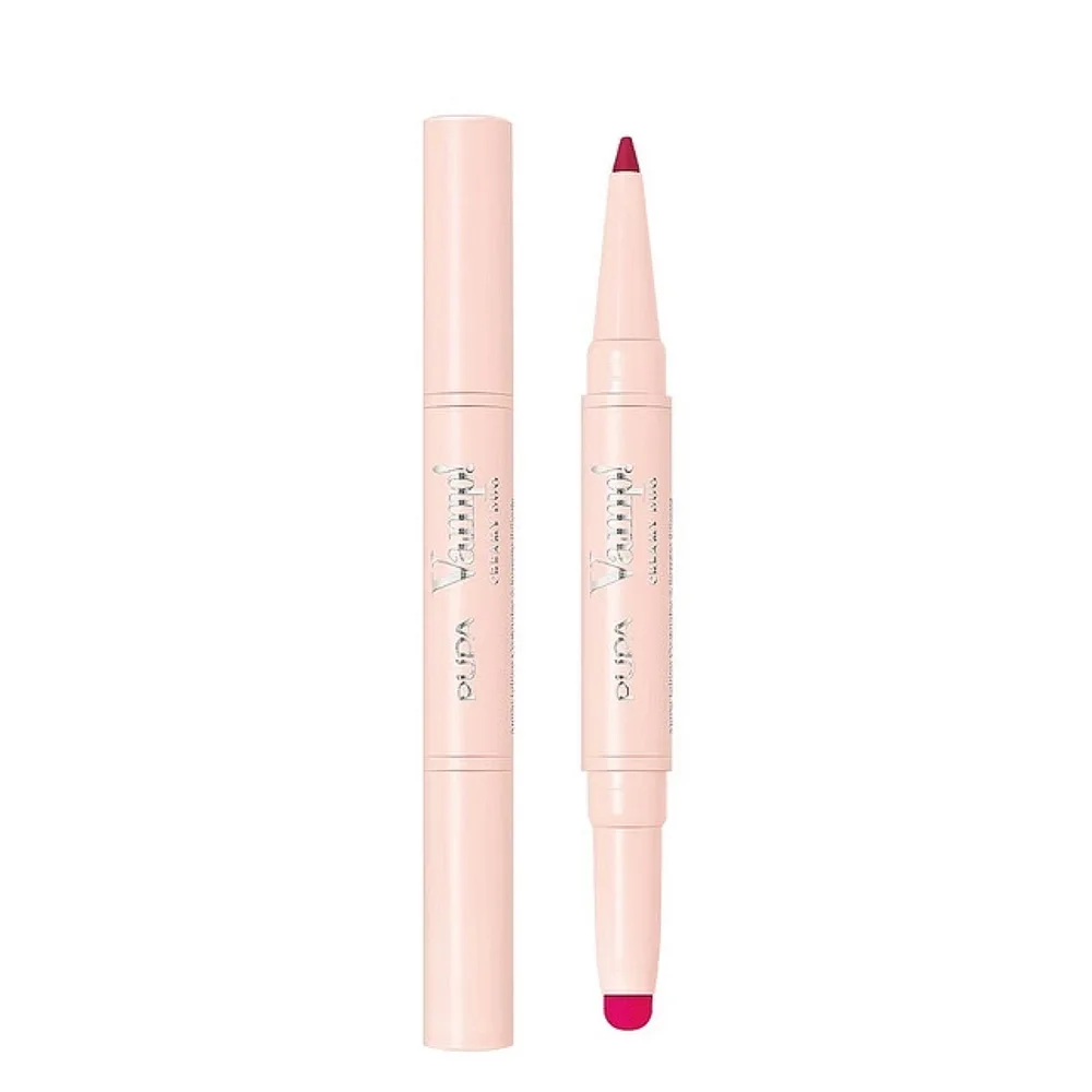 Карандаш-контур для губ и помада 2 в 1 PUPA Milano VAMP! Creamy Duo Cherry Red вишнёво-красный, глубокий тон, 0,2 г + 0,8 г