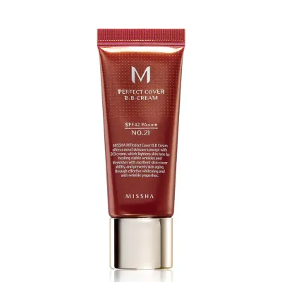 BB крем Missha Perfect Cover тональный для лица с SPF42 PA+++, No.21 Light Beige, мини формат 20 мл