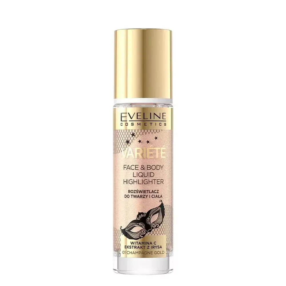 Хайлайтер жидкий Eveline Cosmetics Variete для лица и тела, сияющий финиш, оттенок 01 Champagne Gold, 30 мл