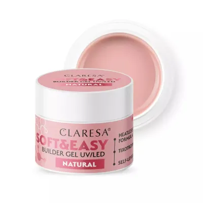 Гель строительный для ногтей Claresa Soft&Easy Builder Gel NATURAL камуфлирующий нюдовый, самовыравнивающийся, 45 г