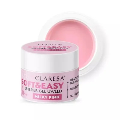 Гель строительный для ногтей Claresa Soft&Easy Builder Gel MILKY PINK молочно-розовый, для бэйби-бумера, 45 г