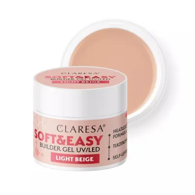 Гель строительный для наращивания ногтей Claresa Nails Soft&Easy Builder Gel LIGHT BEIGE камуфлирующий с эффектом натурального ногтя, 45 г