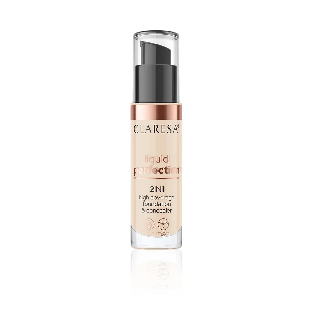 Тональный крем Claresa Liquid Perfection 2in1 102 Warm Medium плотное покрытие, бархатный финиш, 34 г