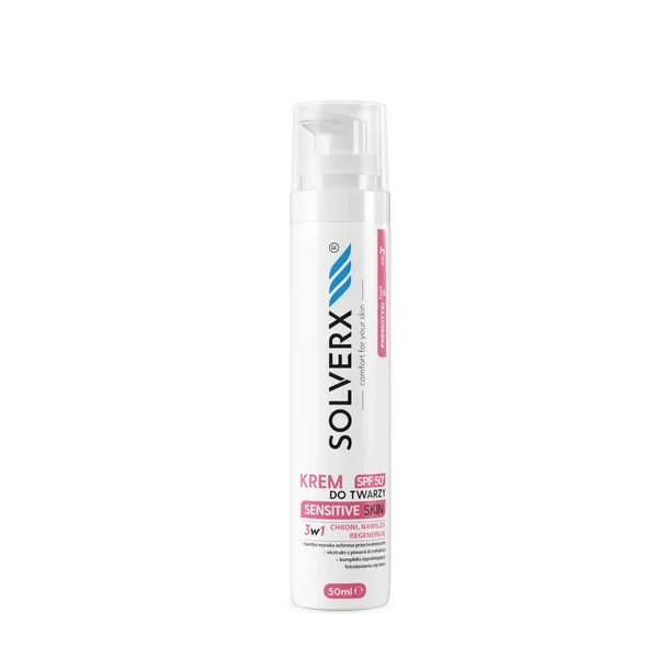 Крем солнцезащитный для лица Solverx Sensitive Skin SPF 50+ увлажняющий, 50 мл