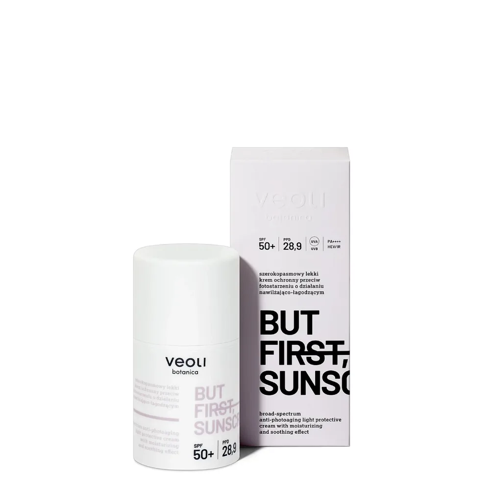 Крем солнцезащитный для лица Veoli Botanica But First Sunscreen SPF 50+ лёгкий под макияж, 50 мл