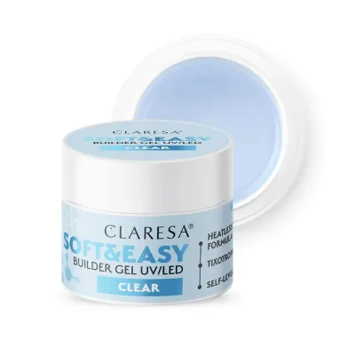 Гель строительный для наращивания ногтей Claresa Nails Soft&Easy Builder Gel CLEAR прозрачный самовыравнивающийся, 90 г